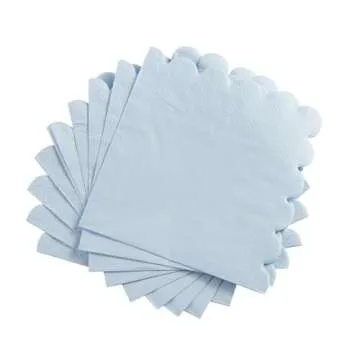 100 Pack Cocktail Napkin 2-Ply Scalloped Edged Dessert Napkins Folded 5 x 5 Inches Disposable Napkins for Dinner Wedding Birthday Party Bridal Anniversary Reception Event (Light Blue)