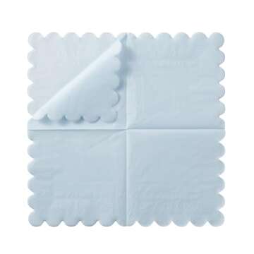100 Pack Cocktail Napkin 2-Ply Scalloped Edged Dessert Napkins Folded 5 x 5 Inches Disposable Napkins for Dinner Wedding Birthday Party Bridal Anniversary Reception Event (Light Blue)