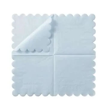 100 Pack Cocktail Napkin 2-Ply Scalloped Edged Dessert Napkins Folded 5 x 5 Inches Disposable Napkins for Dinner Wedding Birthday Party Bridal Anniversary Reception Event (Light Blue)