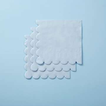 100 Pack Cocktail Napkin 2-Ply Scalloped Edged Dessert Napkins Folded 5 x 5 Inches Disposable Napkins for Dinner Wedding Birthday Party Bridal Anniversary Reception Event (Light Blue)