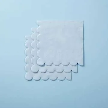 100 Pack Cocktail Napkin 2-Ply Scalloped Edged Dessert Napkins Folded 5 x 5 Inches Disposable Napkins for Dinner Wedding Birthday Party Bridal Anniversary Reception Event (Light Blue)