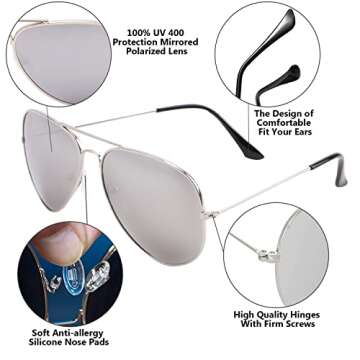 Creamily Kids Aviator Sunglasses For Boys Girls Children Toddler Age 2-9 Kids Sunglasses Polarized UV Protection (Silver/Mirror)