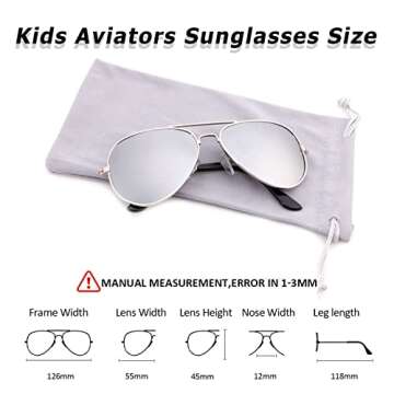 Creamily Kids Aviator Sunglasses For Boys Girls Children Toddler Age 2-9 Kids Sunglasses Polarized UV Protection (Silver/Mirror)
