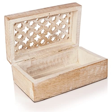 Mela Artisans Decorative Storage Box - Eco-Friendly Mango Wood Keepsake Box with Hinged Lid