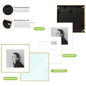 Gold 12x12 Aluminum Picture Frame with Real Glass - Golden State Art