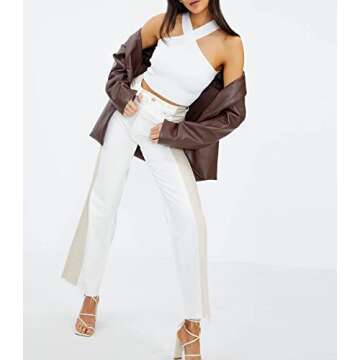 Lauweion Women’s Basic Criss-Cross Halter Neck Crop Tops Solid Ribbed Knit Off Shoulder Sleeveless Crop Tank Top Y2K(Large,White)