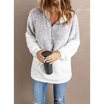 Acelitt Women Winter Zip Fuzzy Sherpa Sweatshirt