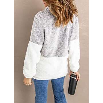 Acelitt Women Winter Zip Fuzzy Sherpa Sweatshirt
