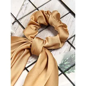 SUSULU Hair Scarf Scrunchies for Women - Satin Hair Ties Plain Hair Bobbles Solid Color Fabric Scrunchy Elastic Hair Ties with Bow Ponytail Holders Hair Accessories Pack of 8pcs