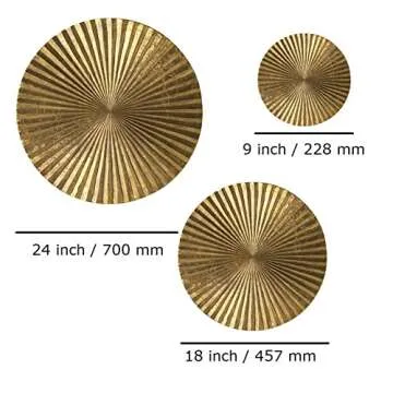 Decorlives Round Sunburst Metal Wall Art | Modern Metal Wall Hanging Décor Sculpture for Living Room Bedroom Home Office (Bright Gold | Set 6-2 Large(24") + 2 Medium(18") + 2 Small(9") Circles)