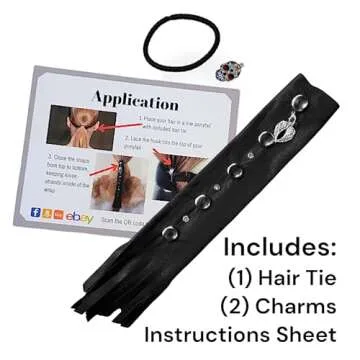 Black Leather Hair Wrap for Biker Helmet - Made in USA