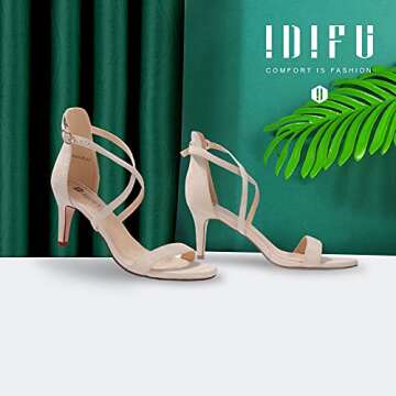 IDIFU Women's ALVA Cross Strappy Open Toe Dressy Sandals Ankle Strap High Heel Bridal Bridesmaid Eve...