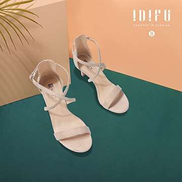 IDIFU Women's ALVA Cross Strappy Open Toe Dressy Sandals Ankle Strap High Heel Bridal Bridesmaid Evening Party Prom Heeled Shoes (Nude Suede, 7.5 M US)