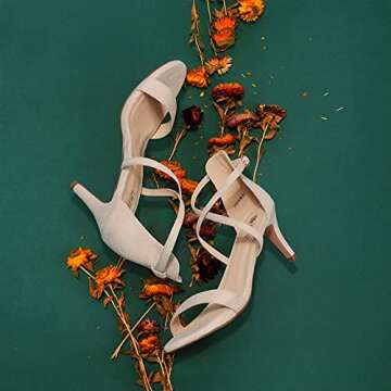 IDIFU Women's ALVA Cross Strappy Open Toe Dressy Sandals Ankle Strap High Heel Bridal Bridesmaid Evening Party Prom Heeled Shoes (Nude Suede, 7.5 M US)