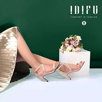 IDIFU Women's ALVA Cross Strappy Open Toe Dressy Sandals Ankle Strap High Heel Bridal Bridesmaid Evening Party Prom Heeled Shoes (Nude Suede, 7.5 M US)