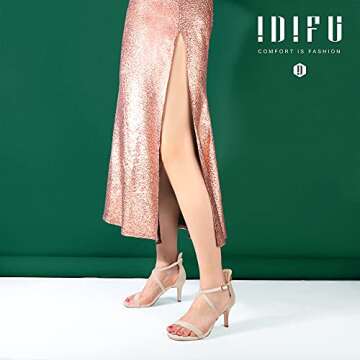 IDIFU Women's ALVA Cross Strappy Open Toe Dressy Sandals Ankle Strap High Heel Bridal Bridesmaid Evening Party Prom Heeled Shoes (Nude Suede, 7.5 M US)