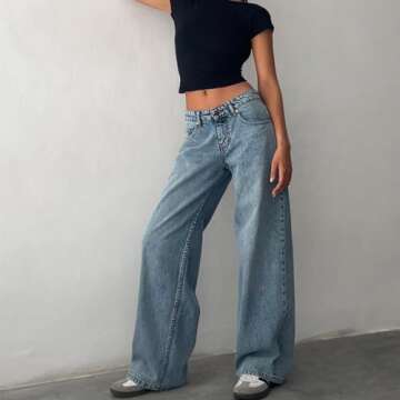 Y2K Wide Leg Denim Pants for Women | Casual Vintage Style