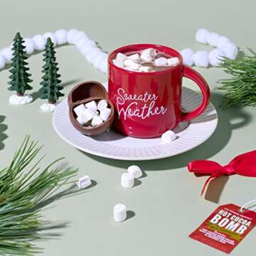 Thoughtfully Gifts, Hot Chocolate Bomb Gift Set, Includes Sweater Weather Ceramic Mug and Milk Chocolate Hot Cocoa Bomb Filled with Mini Marshmallows