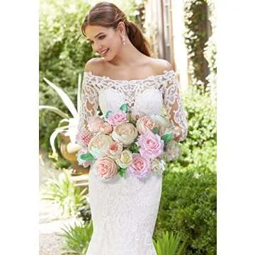 FACINOC Peonies Artificial Flowers Pink Silk Roses Bulk for DIY Wedding Bouquet Bridal Shower Decora...