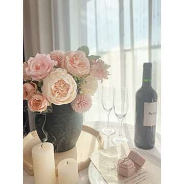 FACINOC Peonies Artificial Flowers Pink Silk Roses Bulk for DIY Wedding Bouquet Bridal Shower Decorations Fake Floral Arrangements Party Table Centerpieces Home Decor Indoor Blush Peach Box 20pcs