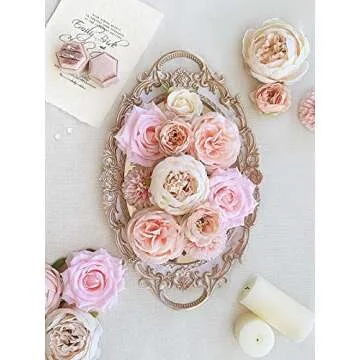 FACINOC Peonies Artificial Flowers Pink Silk Roses Bulk for DIY Wedding Bouquet Bridal Shower Decorations Fake Floral Arrangements Party Table Centerpieces Home Decor Indoor Blush Peach Box 20pcs