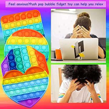 Multipurpose 4 Pack Rainbow Pop it Fidget Toy, Bubble Sensory Toy for Kids and Adults, Stress Reliever, 4 Shapes Poppers-Heart, Circle, Octagon, Square Pressure Relieving