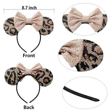 UNDEHAAC Bows Mouse Ears Headband - 2 Pcs Cute Sequin Headband for Women and Girls, Suitable for Hal...