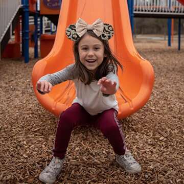 UNDEHAAC Bows Mouse Ears Headband - 2 Pcs Cute Sequin Headband for Women and Girls, Suitable for Halloween Variety Holiday Party Favors and Cosplay Role Play(Rose Gold and Leopard Print)