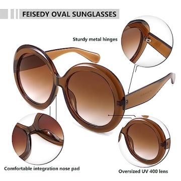 FEISEDY Oval Oversized Trendy Sunglasses Women Men Stylish Retro Big Frame Vacation Sun Glasees UV400 Protection B0017