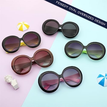 FEISEDY Oval Oversized Trendy Sunglasses Women Men Stylish Retro Big Frame Vacation Sun Glasees UV400 Protection B0017