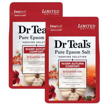Dr Teal's Warm Autumn Comfort Pure Epsom Salt Soak, 3 lbs Each | 2 Pack of Limited Edition Fall Scent (Autumn)