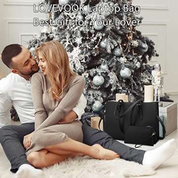 LOVEVOOK Laptop Bag for Women, Fashion Computer Tote Large Capacity, Leather Shoulder Bag Purse Set,...