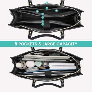 LOVEVOOK Laptop Bag for Women, Fashion Computer Tote Large Capacity, Leather Shoulder Bag Purse Set, Professional Business Work Briefcase for Office Lady 2PCs, Fit 15.6 Inch Laptop, Black