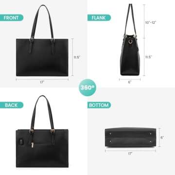 LOVEVOOK Laptop Bag for Women, Fashion Computer Tote Large Capacity, Leather Shoulder Bag Purse Set, Professional Business Work Briefcase for Office Lady 2PCs, Fit 15.6 Inch Laptop, Black