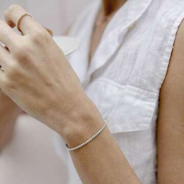 PAVOI 14K Gold Plated Cubic Zirconia Classic Tennis Bracelet for Women in White Gold