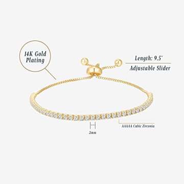 PAVOI 14K Gold Plated Cubic Zirconia Classic Tennis Bracelet for Women in White Gold