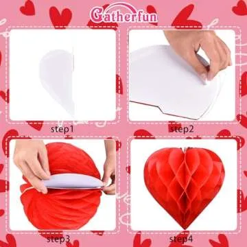 Valentine's Day Party Decoration Set - 5 Pack 12in Heart Honeycomb & Ball Tissue Paper Pom Poms in Red, Love-Inspired Honeycomb Hearts Ideal for Wedding & Classroom Decorations