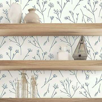 RoomMates Navy and White Twigs Peel and Stick Wallpaper