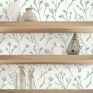 RoomMates Navy and White Twigs Peel and Stick Wallpaper