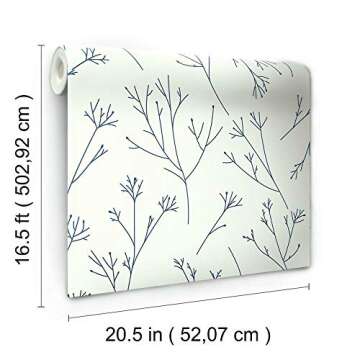 RoomMates Navy and White Twigs Peel and Stick Wallpaper
