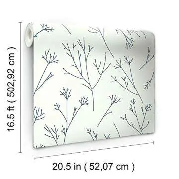RoomMates Navy and White Twigs Peel and Stick Wallpaper