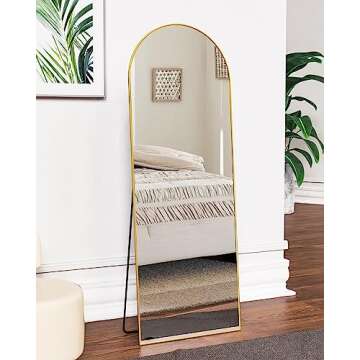 Antok Full Length Mirror, 58"x18" Floor Mirror Freestanding, Floor Standing Mirror Full Body Mirror with Stand for Bedroom, Hanging Mounted Mirror for Living Room Cloakroom, Gold