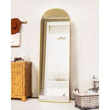 Antok Full Length Mirror, 58"x18" Floor Mirror Freestanding, Floor Standing Mirror Full Body Mirror with Stand for Bedroom, Hanging Mounted Mirror for Living Room Cloakroom, Gold