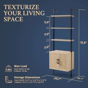 OAKHAM HOME 5 Tier Book Shelf, 73" Tall Bookshelf with Storage, Modern Bookcase with Shelves, Wall M...