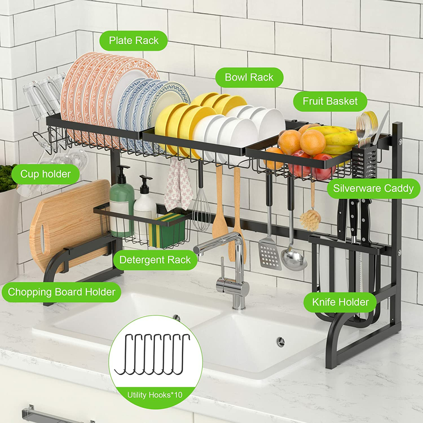 Versatile 2-Tier Dish Drying Rack for Kitchens