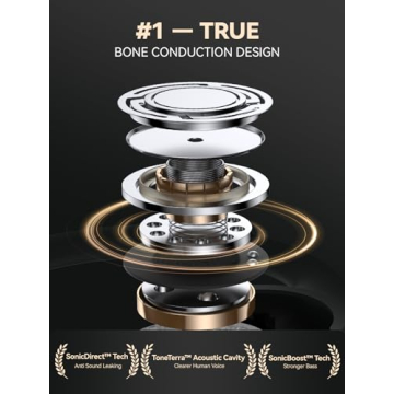 DEMICEA True Wireless Bone Conduction Earphones, OWS Open Ear Headphones with Earhooks, Bluetooth 5.3, Up to 60H Playtime with Case, IP68, AAC/SBC, for Cycling Yoga Workouts