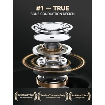 DEMICEA True Wireless Bone Conduction Earphones, OWS Open Ear Headphones with Earhooks, Bluetooth 5.3, Up to 60H Playtime with Case, IP68, AAC/SBC, for Cycling Yoga Workouts