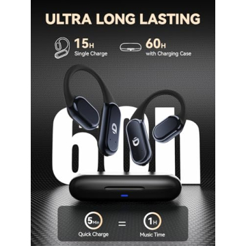 DEMICEA True Wireless Bone Conduction Earphones, OWS Open Ear Headphones with Earhooks, Bluetooth 5.3, Up to 60H Playtime with Case, IP68, AAC/SBC, for Cycling Yoga Workouts