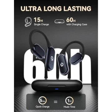 DEMICEA True Wireless Bone Conduction Earphones, OWS Open Ear Headphones with Earhooks, Bluetooth 5.3, Up to 60H Playtime with Case, IP68, AAC/SBC, for Cycling Yoga Workouts