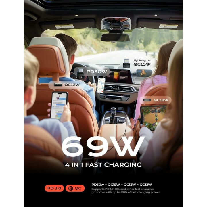 LISEN Retractable Car Charger - 69W Fast Charging